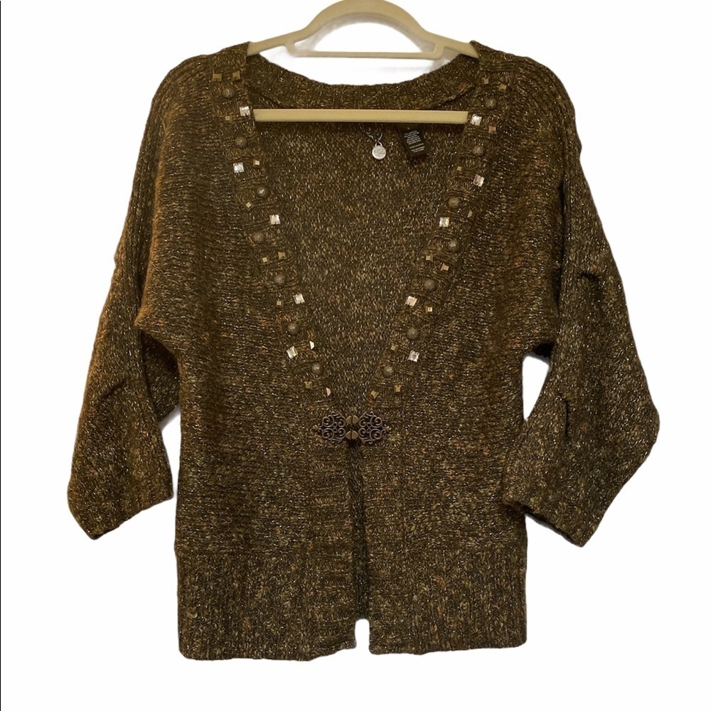 BKE Boutique sweater cardigan front hook closure long sleeve embellished Sz SM